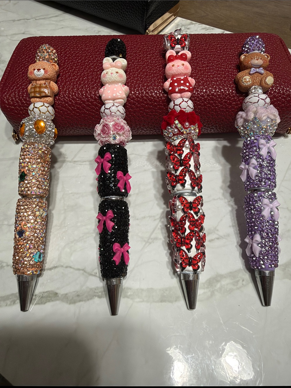 Set of 4 Cute Kids Beaded Character Pens